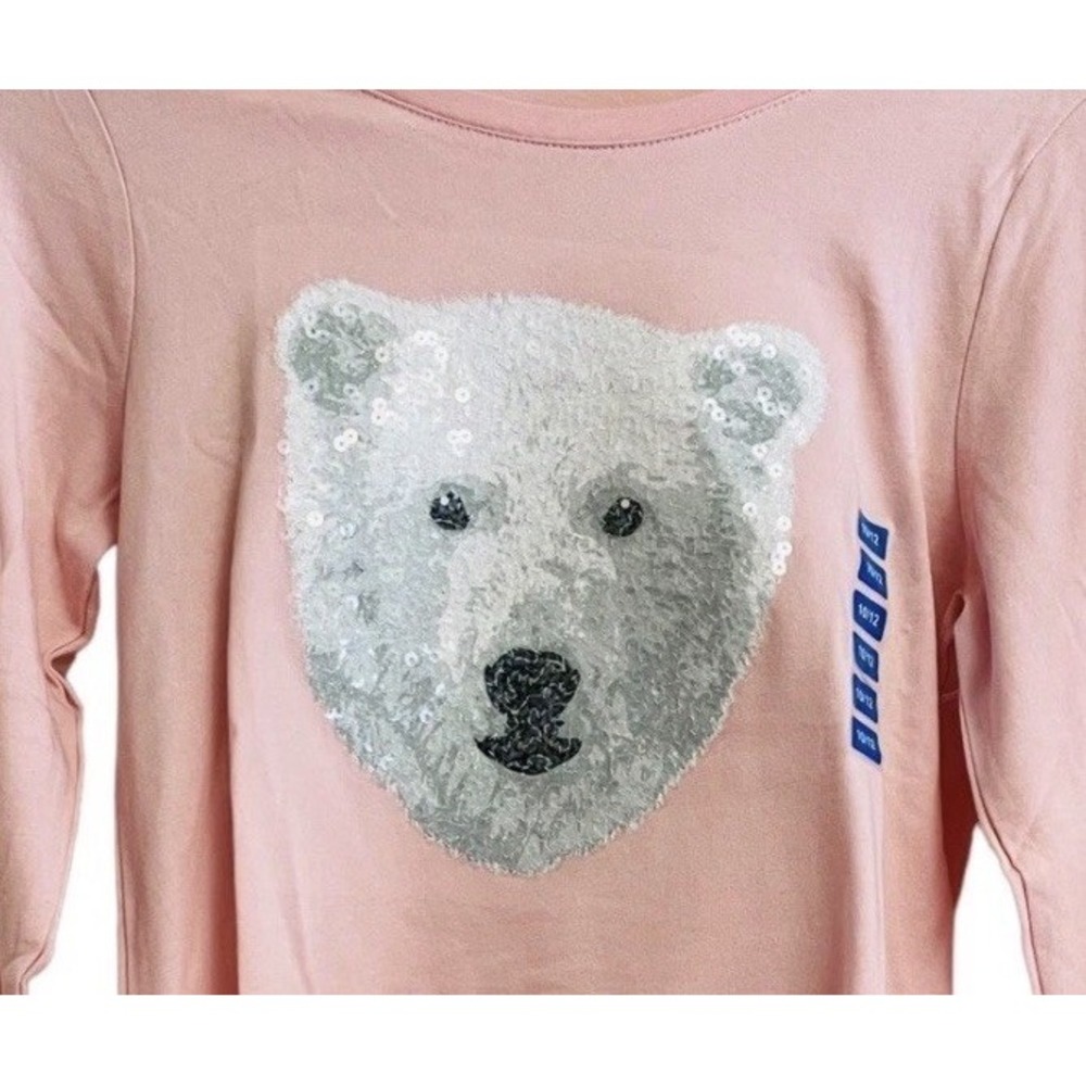 Polar Bear T-shirt Cotton Blend Sequined Girls Size 10-12 Pink New Members Mark